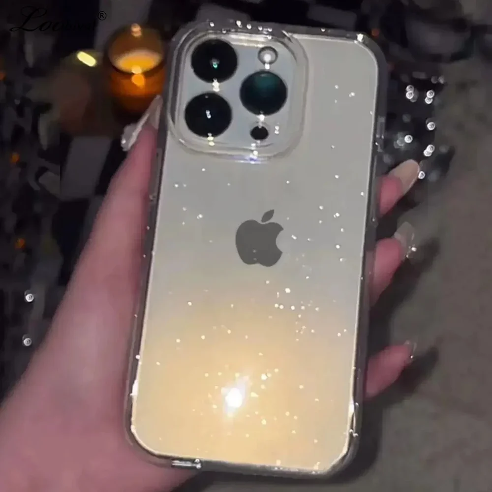 Luxury Glitter Transparent Shiny Case for iPhone 16 15 14 Pro Max 13 12 11 16Pro Bling Clear Soft Shockproof Ultra Slim Cover