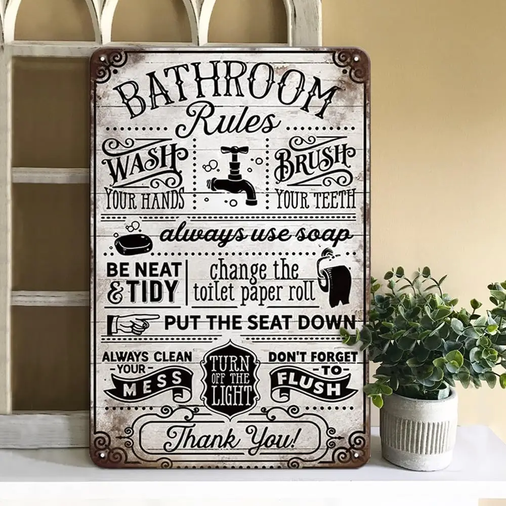 Funny Bathroom Decor Vintage Bathroom Rules 8x12 Inches Bathroom Decor Wall Art, Bathroom Wall Decor Farmhouse Bathroom Quote fo