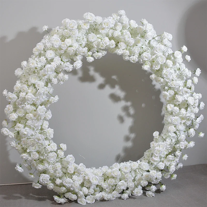 White Rose Hydrangea Floral Arrangement Artificial Flower Wedding Backdrop Decoration Flower Stand Floor Flowers Row Long Runner