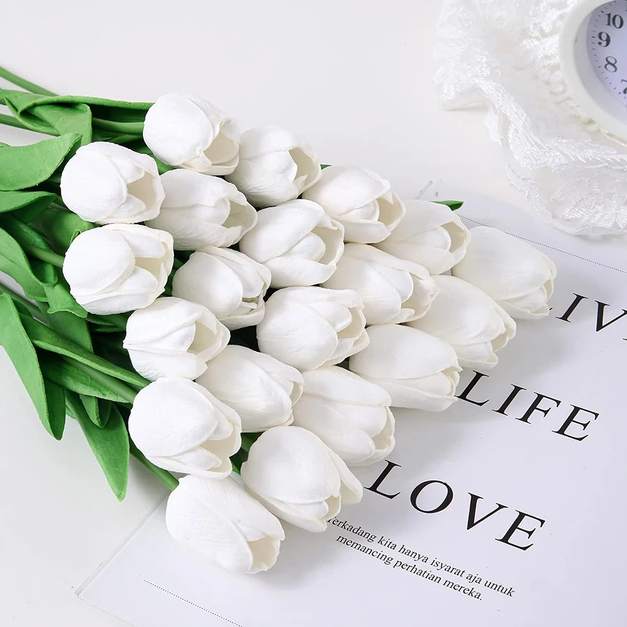 

10 PCS Artificial Tulip Flowers Mother's Day Gift White Tulip Bouquet Wedding Home Decor Birthday Valentine's Day Party Fake