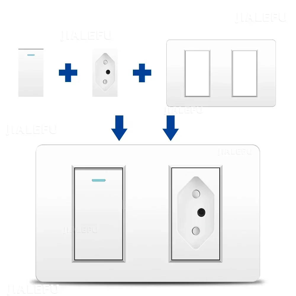 Fireproof PC Panel Black Switch Socket, White Parallel Switch with 20A Brazil Standard Outlet, Grey 10A Brazilian Plug