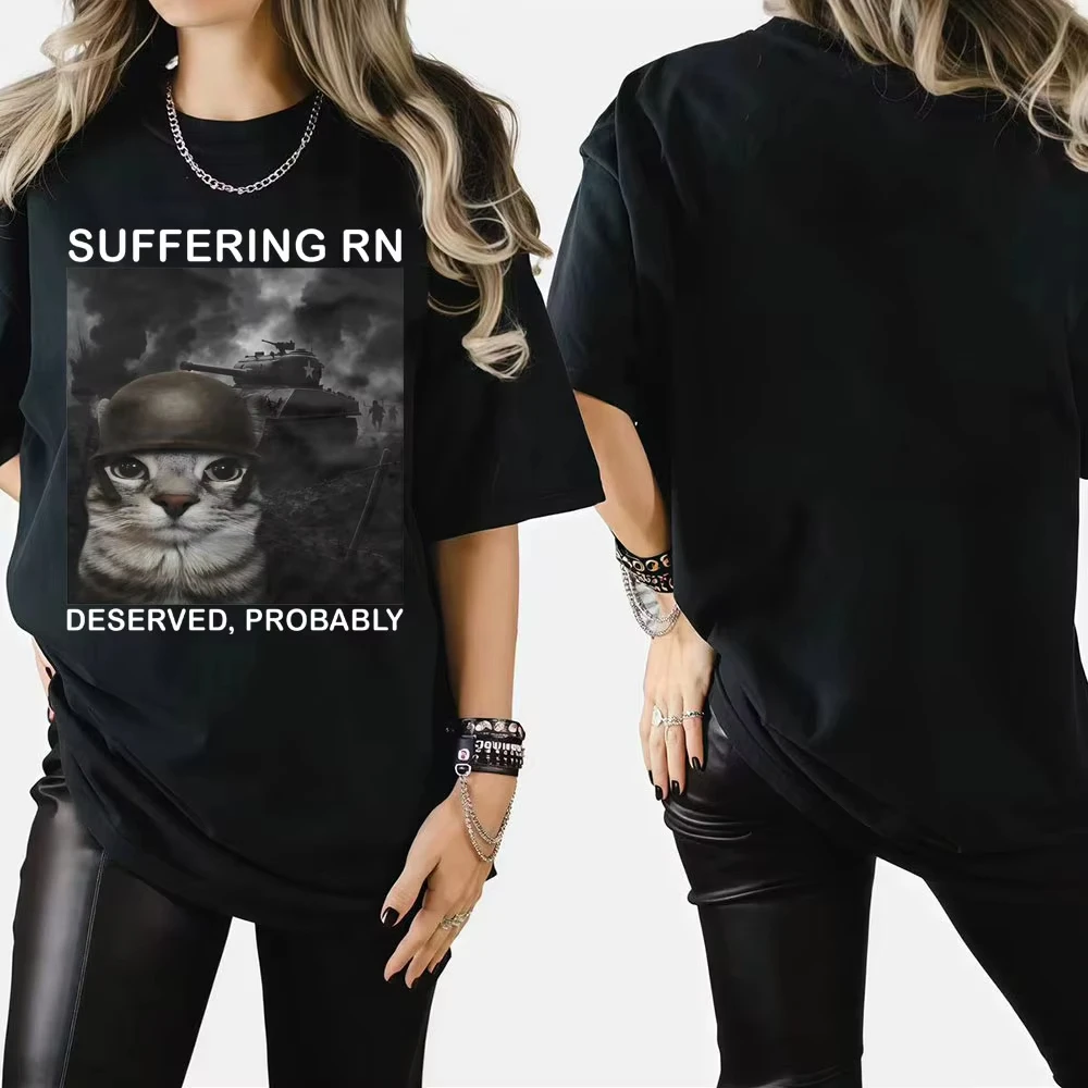 الرجال والنساء ريترو Harajuku 100_ القطن تي شيرت الشارع ارتداء suffering Rn يجب أن يكون متعة القط ميمي نمط تي شيرت