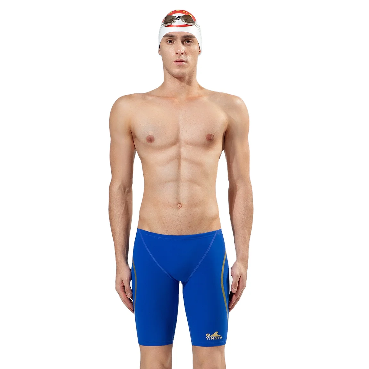 YINGFA 9672 Mens Knee Length Jammer Swim Trunks Quick Dry Professional Competition Swim Shorts for Adults Teens 1 Pack