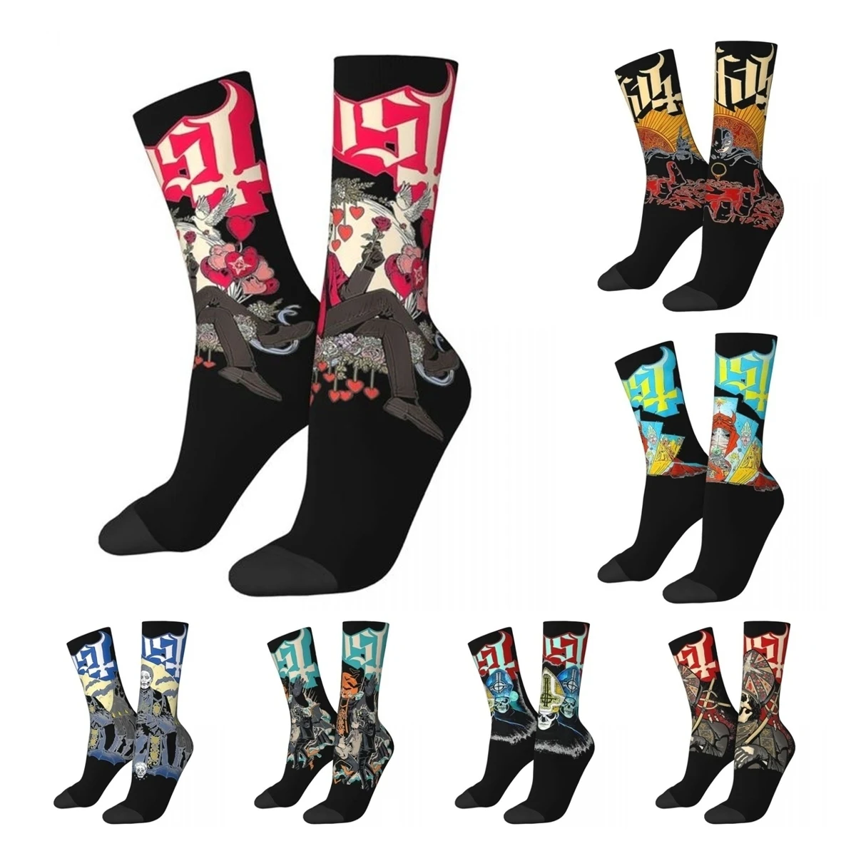 Hip-hop Vintage Ghost Design Theme Print Crew Socks Merch All Seasons Halloween Impera Maestro Comfortable Middle Tube Socks