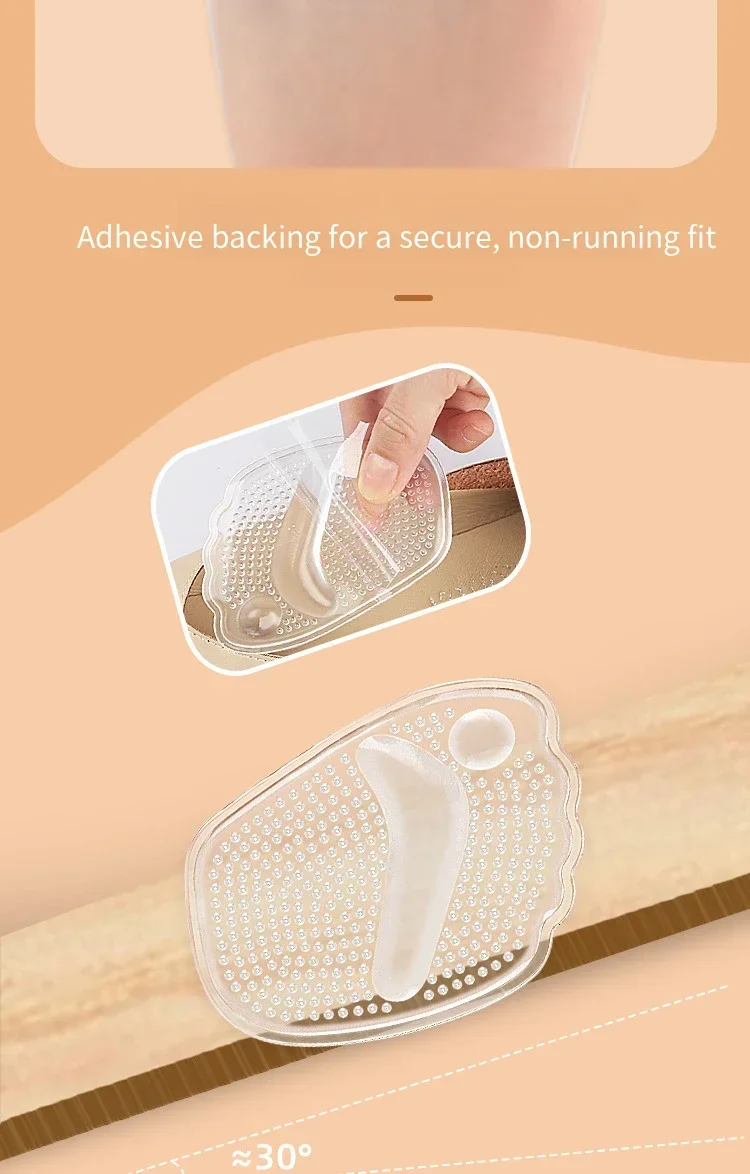 1 Paar transparente Silikon-Einlegesohlen für die Vorfußpartie, die Blasenbildung verhindern, waschbar, zur Druckentlastung, für Damen, geeignet für Schuhe mit hohen Absätzen. – Detail 6
