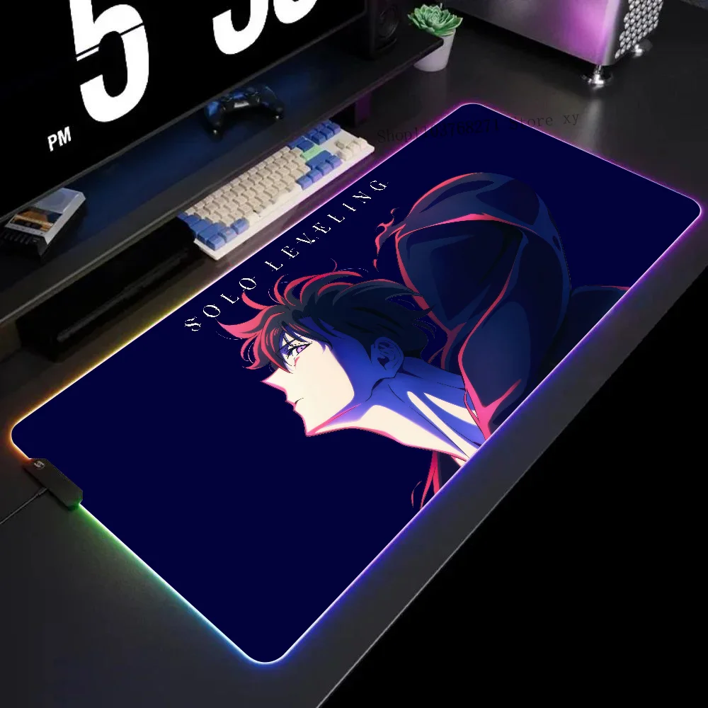 Solo Leveling ReAwakening Anime Mousepad XXL RGB Gaming Mouse Pads HD Black Gamer Accessories Large LED