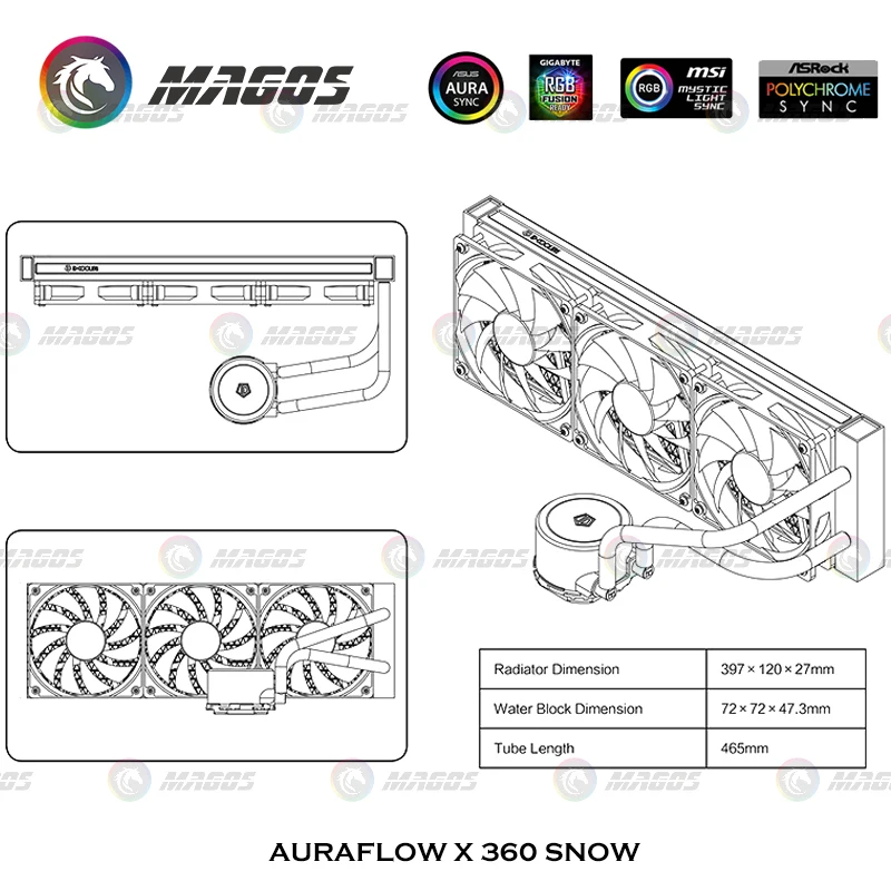 RGB CPU Water Cooler Pure White With 360mm Radiator +3x120mm RGB PWM Fans Intel /AMD/TR4 Aluminum Copper