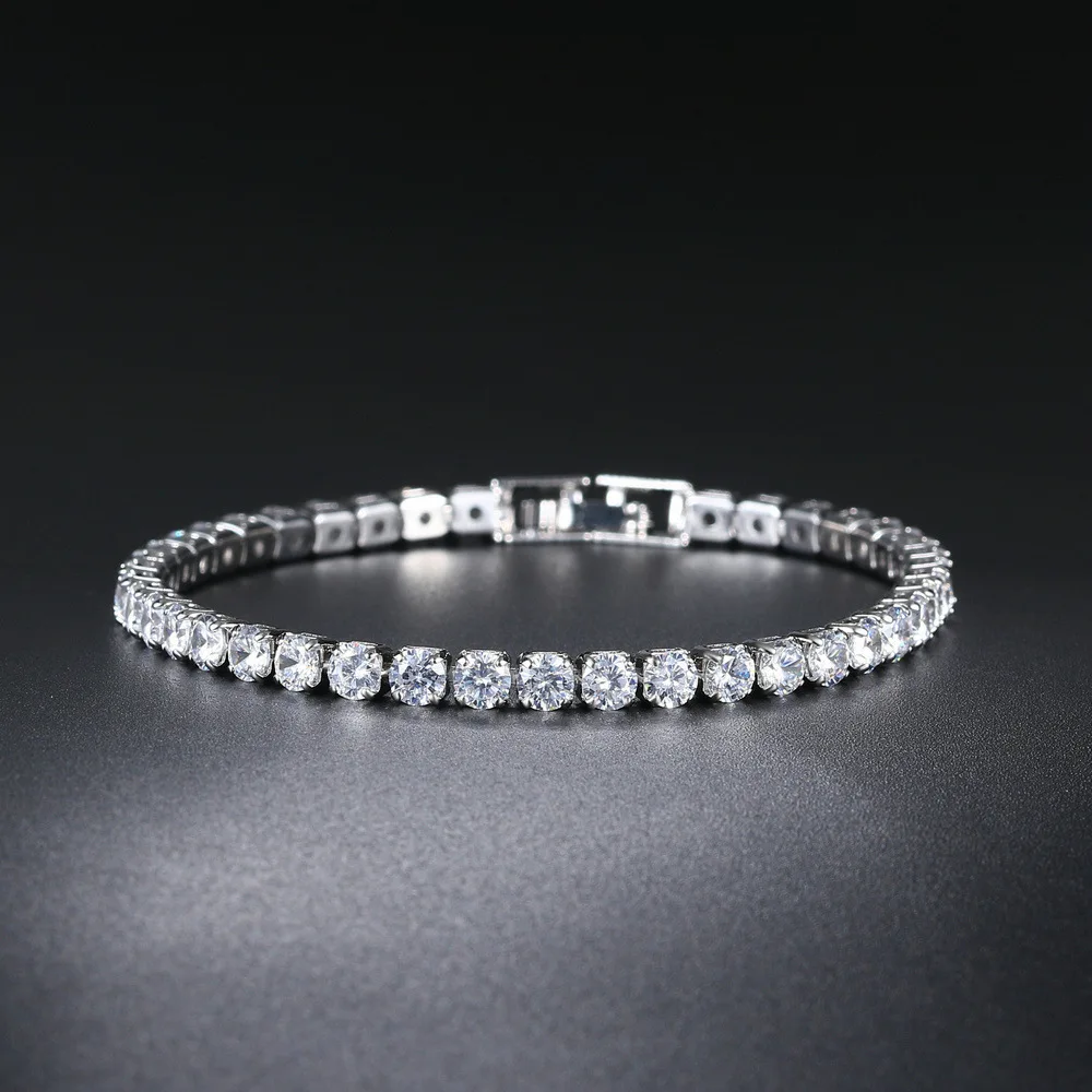 Pulsera de tenis de circonia de 4mm para mujer, abalorio de cristal, cadena fina de diseñador, joyería de boda