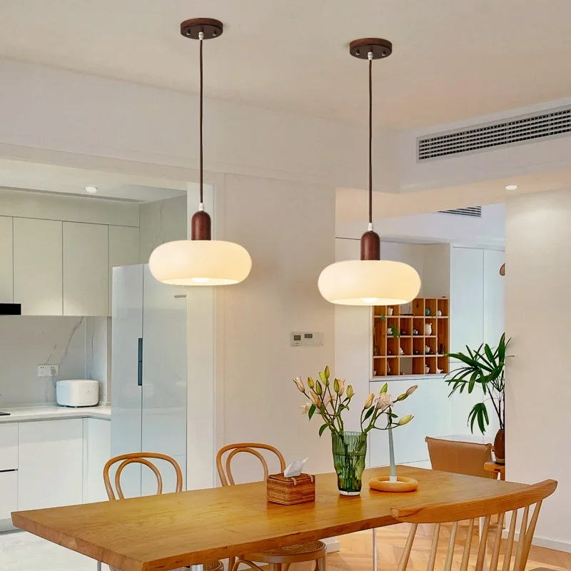 Japanese Restaurant Glass Chandelier Minimalist Bedroom Headboard LED  Hanging Lamps Design Sense Wooden Glass Pendant Lights