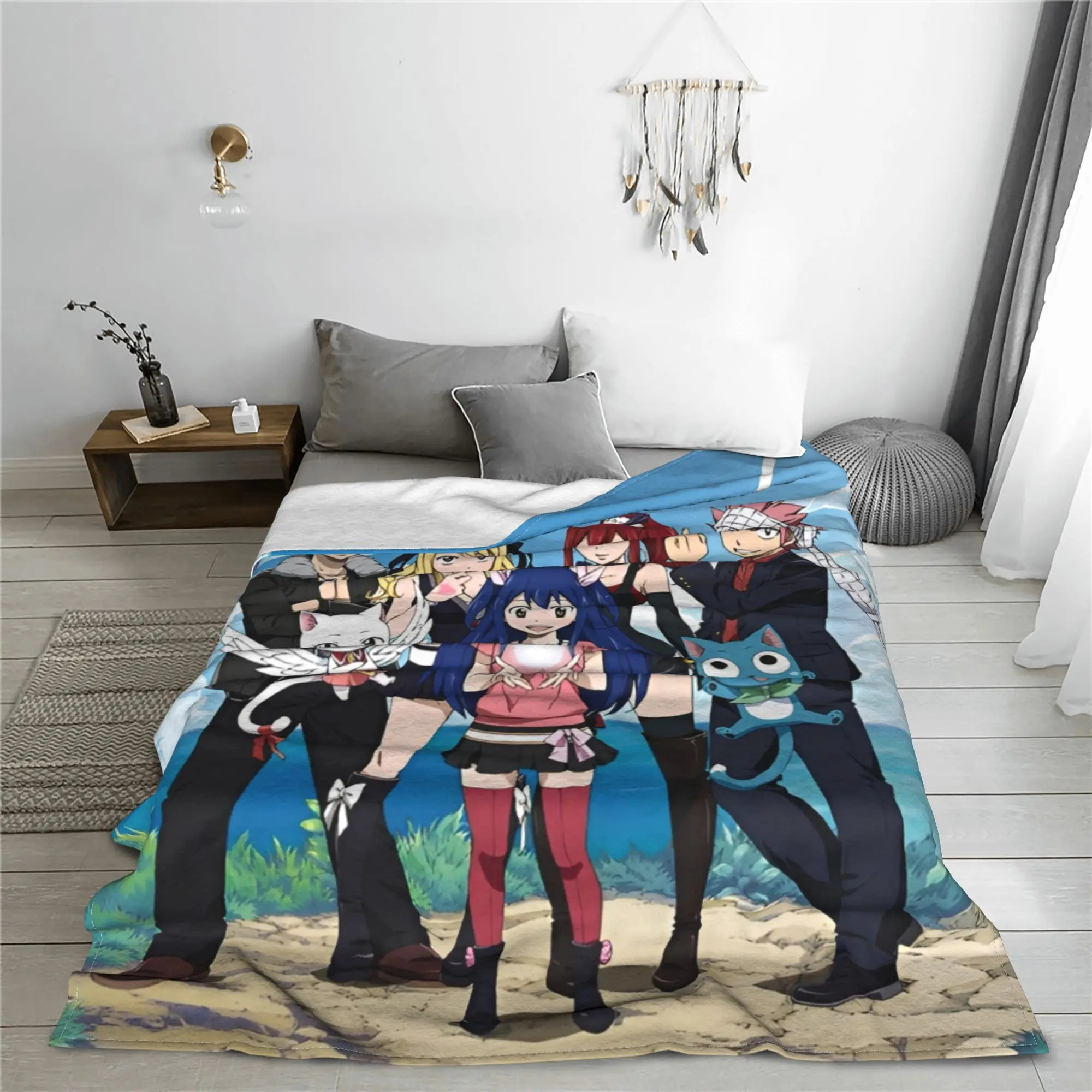 الجنية الذيل أنيمي بطانية محبوكة الفانيلا الكرتون سوبر الدافئة رمي البطانيات لغرفة النوم أريكة سرير البساط