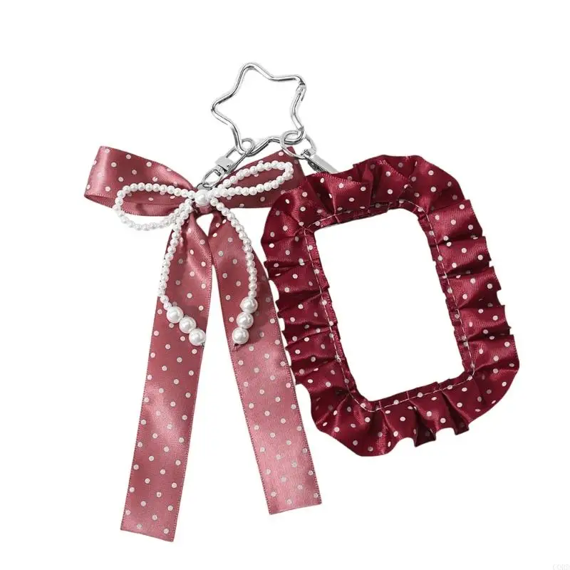 CORD Acrylic Card Holder Keychain with Dotted Ruffle and Beaded Accent