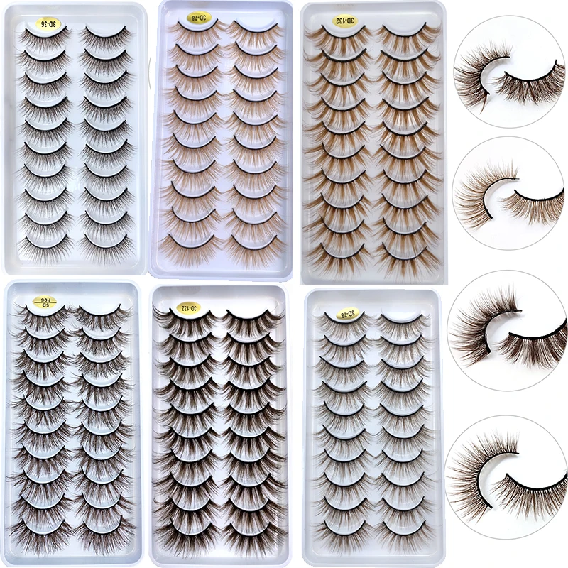 OKAYLASH Blond False Eyelashes 10 Pairs/Case Light Dark Brown Fake Colored Eye Lashes 3D Fluffy Cils