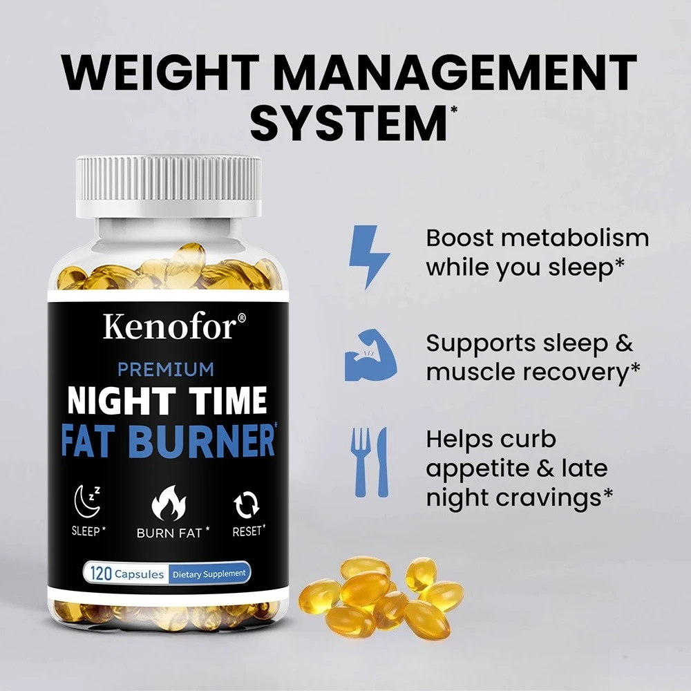 Soporte para quemador de grasa nocturno: contiene frijol blanco para promover el metabolismo y controlar el peso - 120 cápsulas