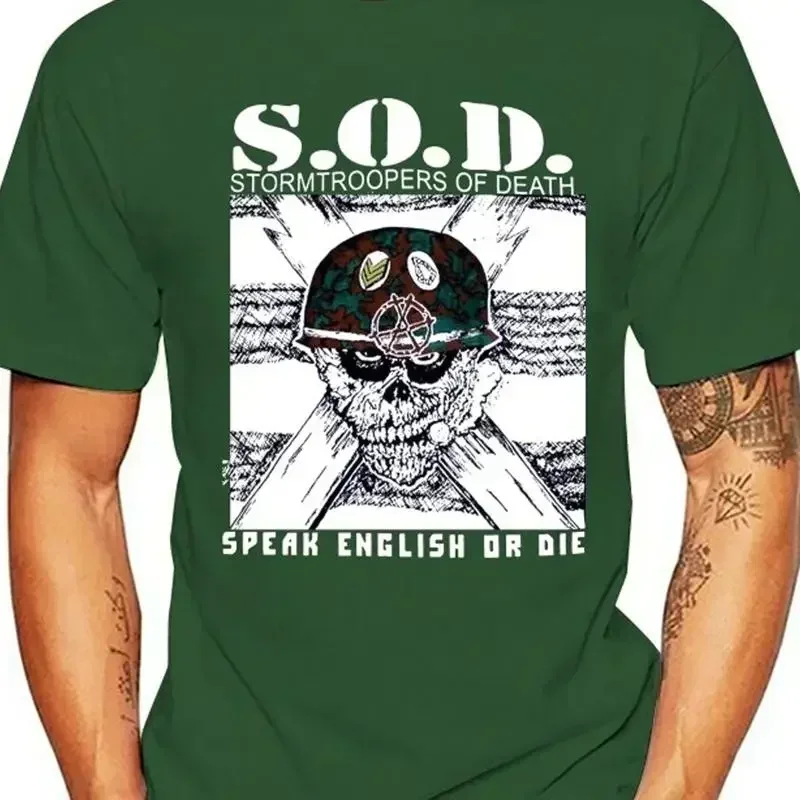 Vtg Stormtroopers of Death SOD Speking E or die T shirt Green 1U380