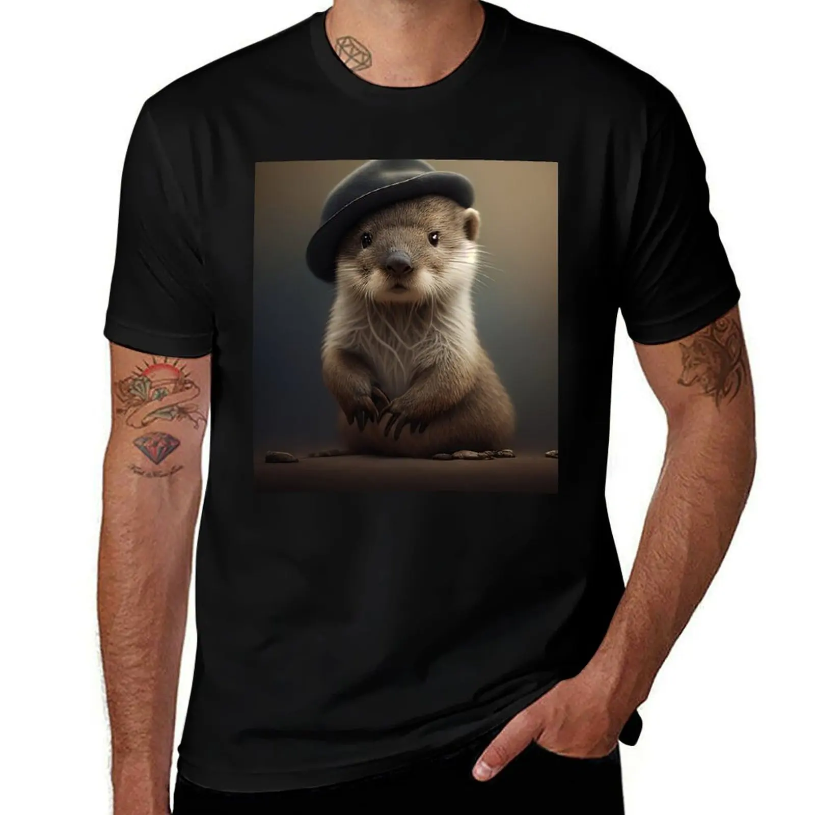 

hat wearing T-Shirt graphic anime otter mens oversize cute shirts shirts t t