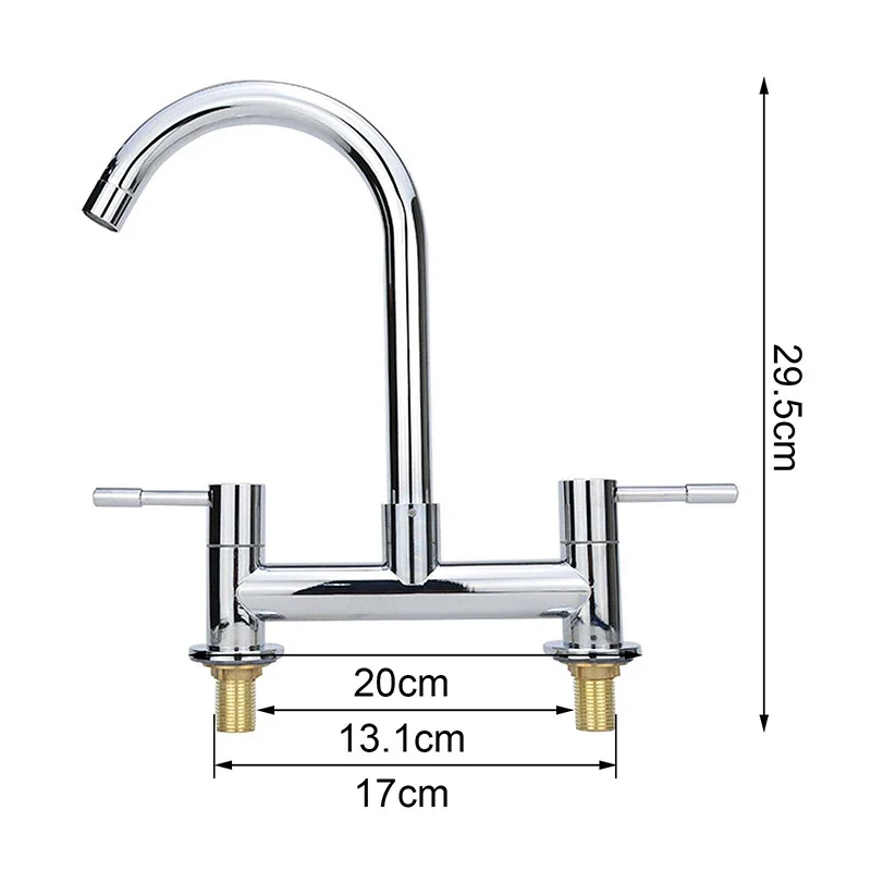 2024 New Modern Double Lever Chrome Kitchen Sink Hot and Cold Mixing Faucet 2-hole Deck Installation Faucet Kitchen Supplies