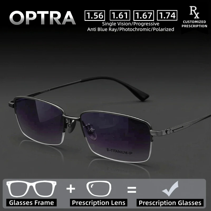 

Очки OPTRA Half-Frame Business Ultralight с защитой от синего света, фотохромные, для коррекции близорукости, с возможностью индивидуального заказа по рецепту, оптические очки