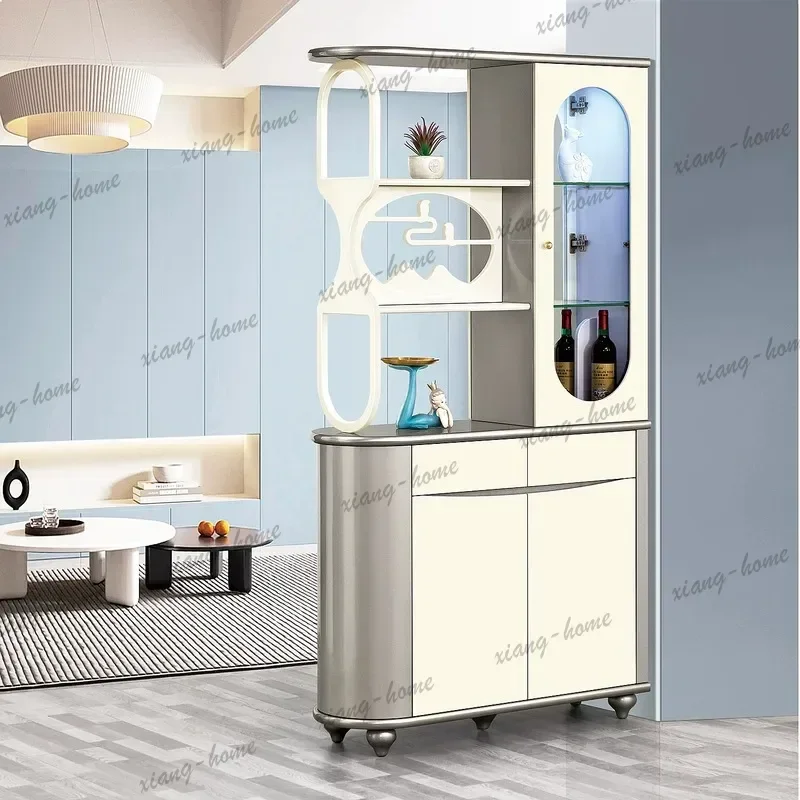 YJ Modern Entryway Shoe Cabinet Sideboard Room Divider Double Screen Storage Shelf Wine Rack Italian Style