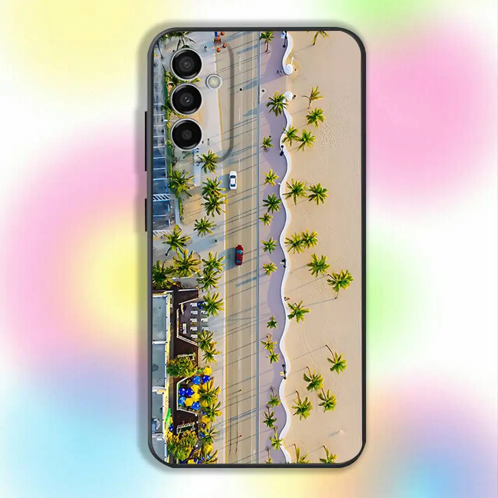 Mar praia árvores paisagem caso de telefone para samsung s25, s24, s21, s22, s23, s30, ultra, s20, plus, fe, lite, nota, 10.9,5g capa preta