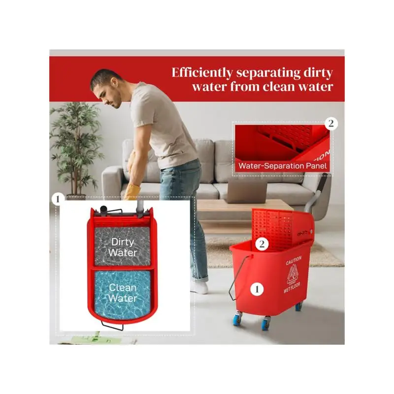 دلو تنظيف بعجلات - محمول ومريح لسهولة النقل