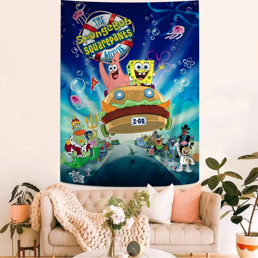 Cartoon S-SpongeBobes Cartoon Tapestry Art Science Fiction Room Home Decor Wall Hanging Sheets