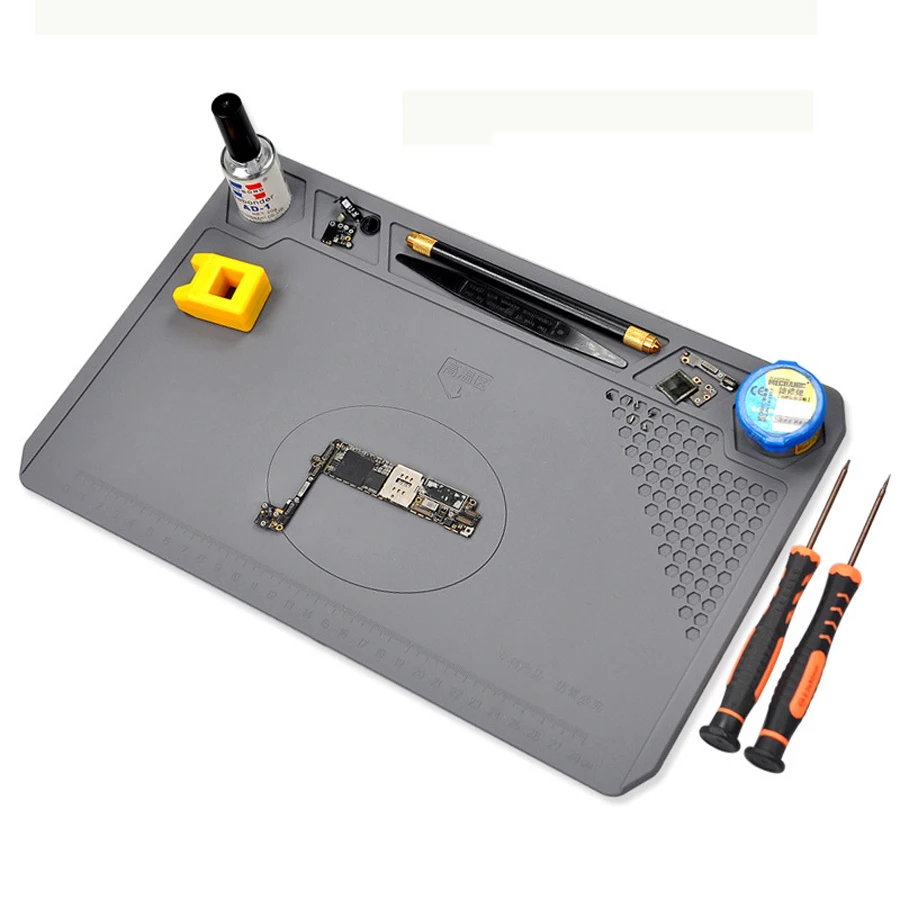 Imagem -06 - Isolamento Heat-resistant Soldering Station Grey Silicone Solder Mat Work Pad Desk Maintenance Platform 35x22cm