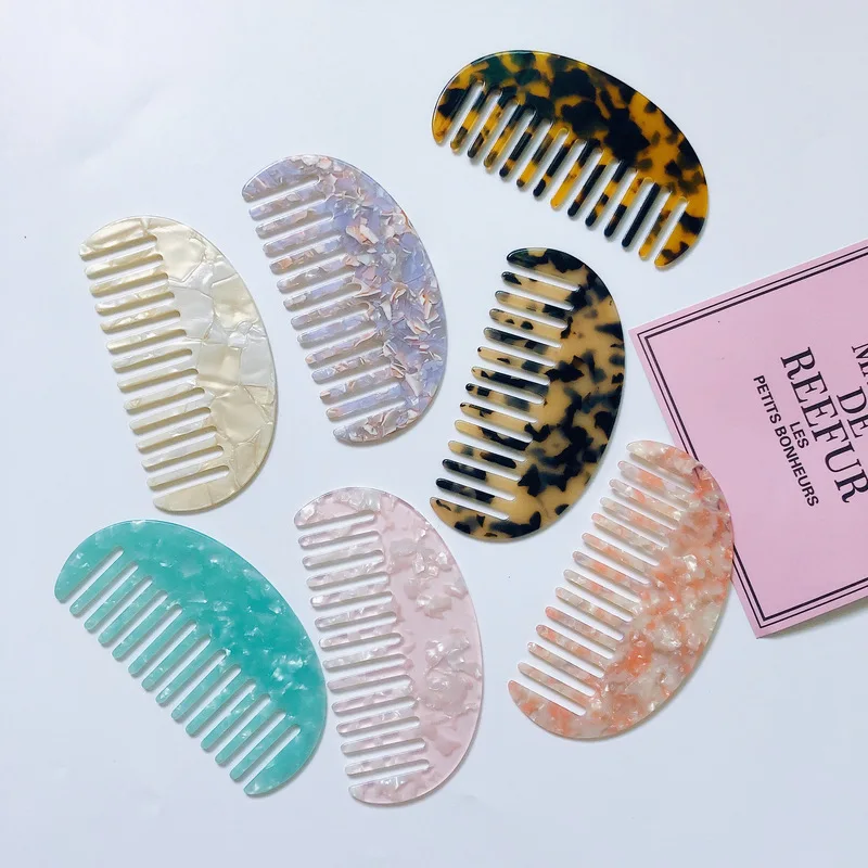 1 Pcs Half Round Anti-static Hair Combs Wide Teeth Acetate Hair Brushes Outside Colorful Hairdressing Salon Styling Accessories
