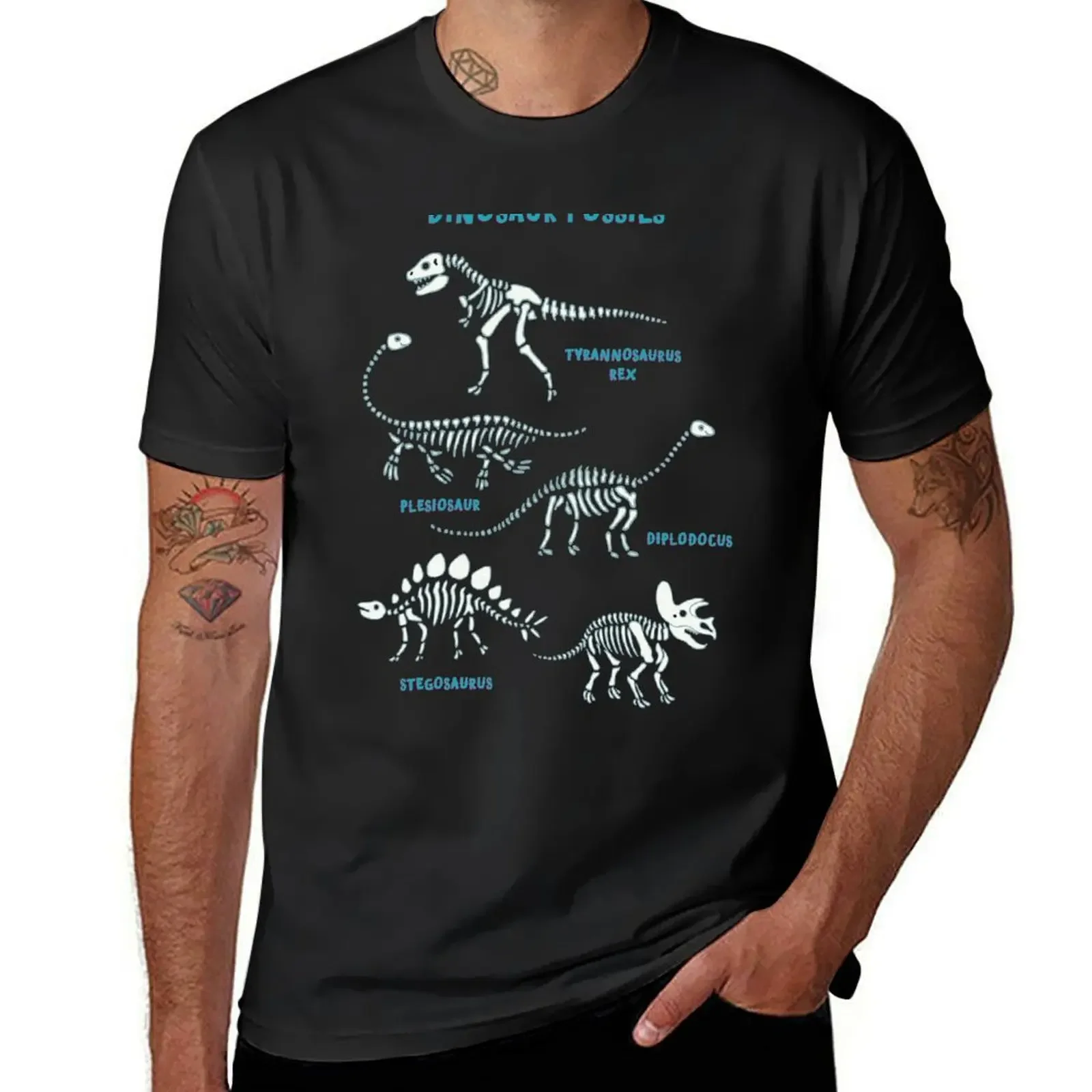 Dinosaur Fossils - aqua on white - Fun graphic pattern by Cecca Designs T-Shirt animal prinfor boys mens fashion