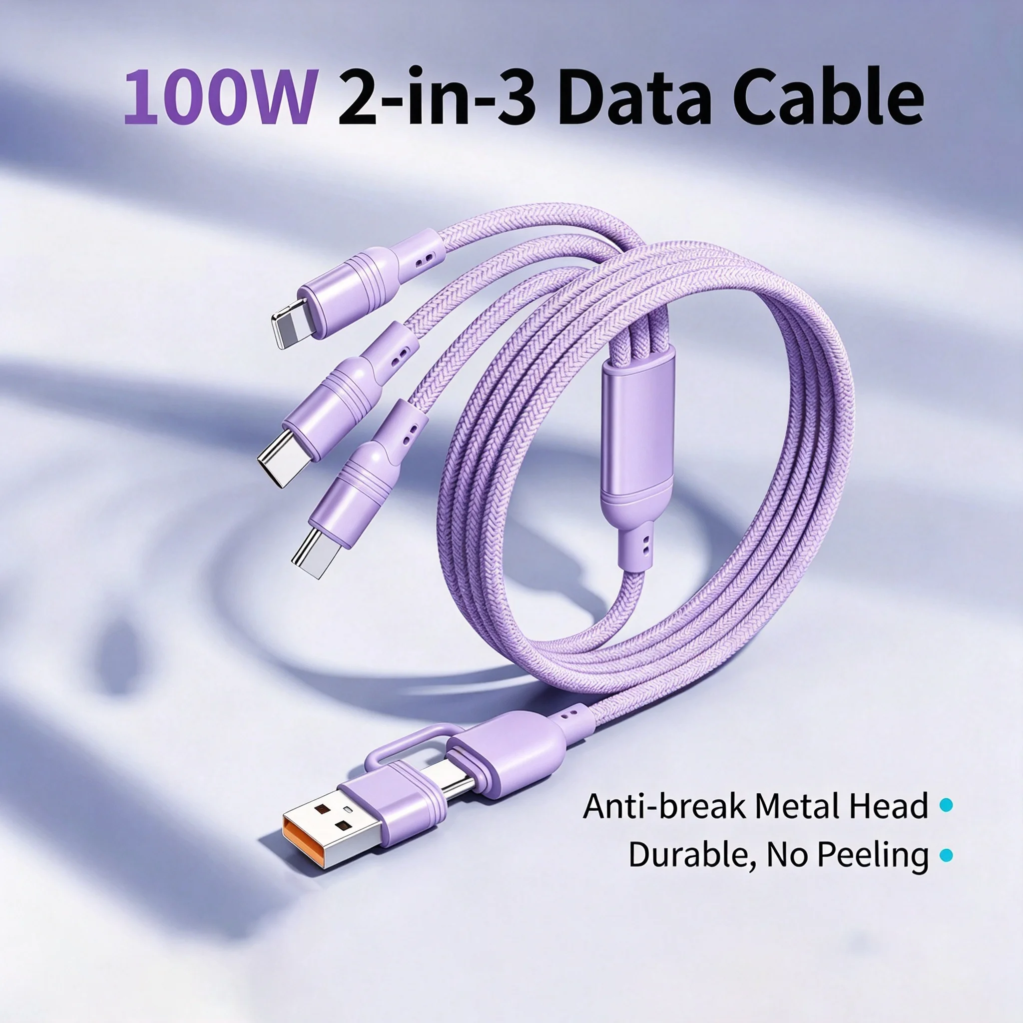 Suitable for iPhone 8–16, Samsung, Xiaomi and Huawei: 100W 5-in-1 Type-C multi-port fast-charging cable