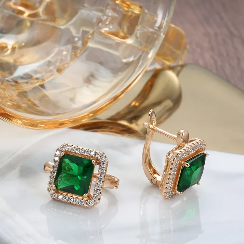 18k rose gold Vintage Emerald Diamond earrings For Women Genuine Jewelry Wedding Anniversary Resizable earring Gift Wholesale