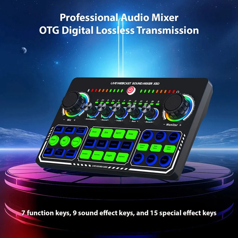 X50 Live Sound Card Audio Mixer Recording Desktop Singing BT OTG Digital Lossless Transmission For Podcasting Gaming