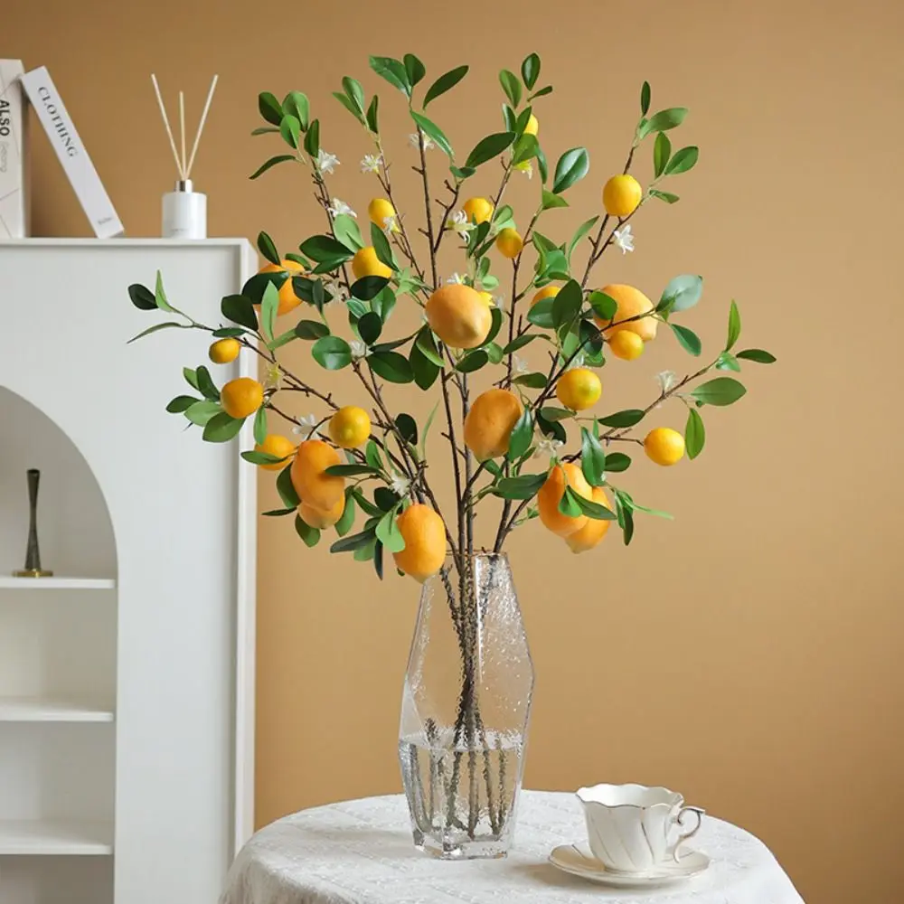 Ristorante naturale Disposizione dei fiori Decorazione della casa Puntelli per fotografia Fiore artificiale Ramo di limone Piante verdi Frutta di limone