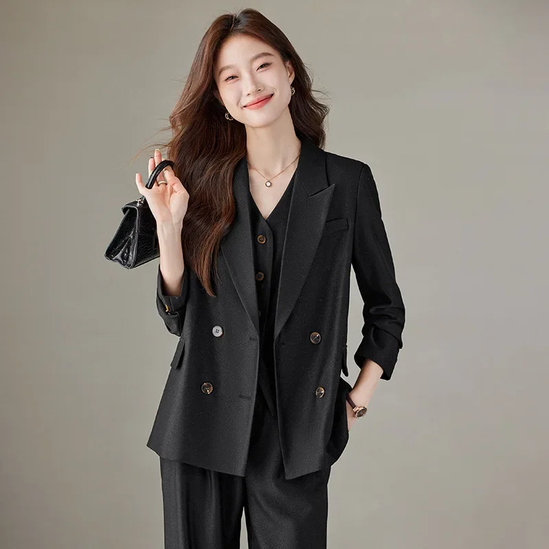 Set completo da donna pop 2024 Abito casual doppiopetto da donna taglie forti Pantaloni formali eleganti Set da 2 pezzi (Top + Pantaloni)