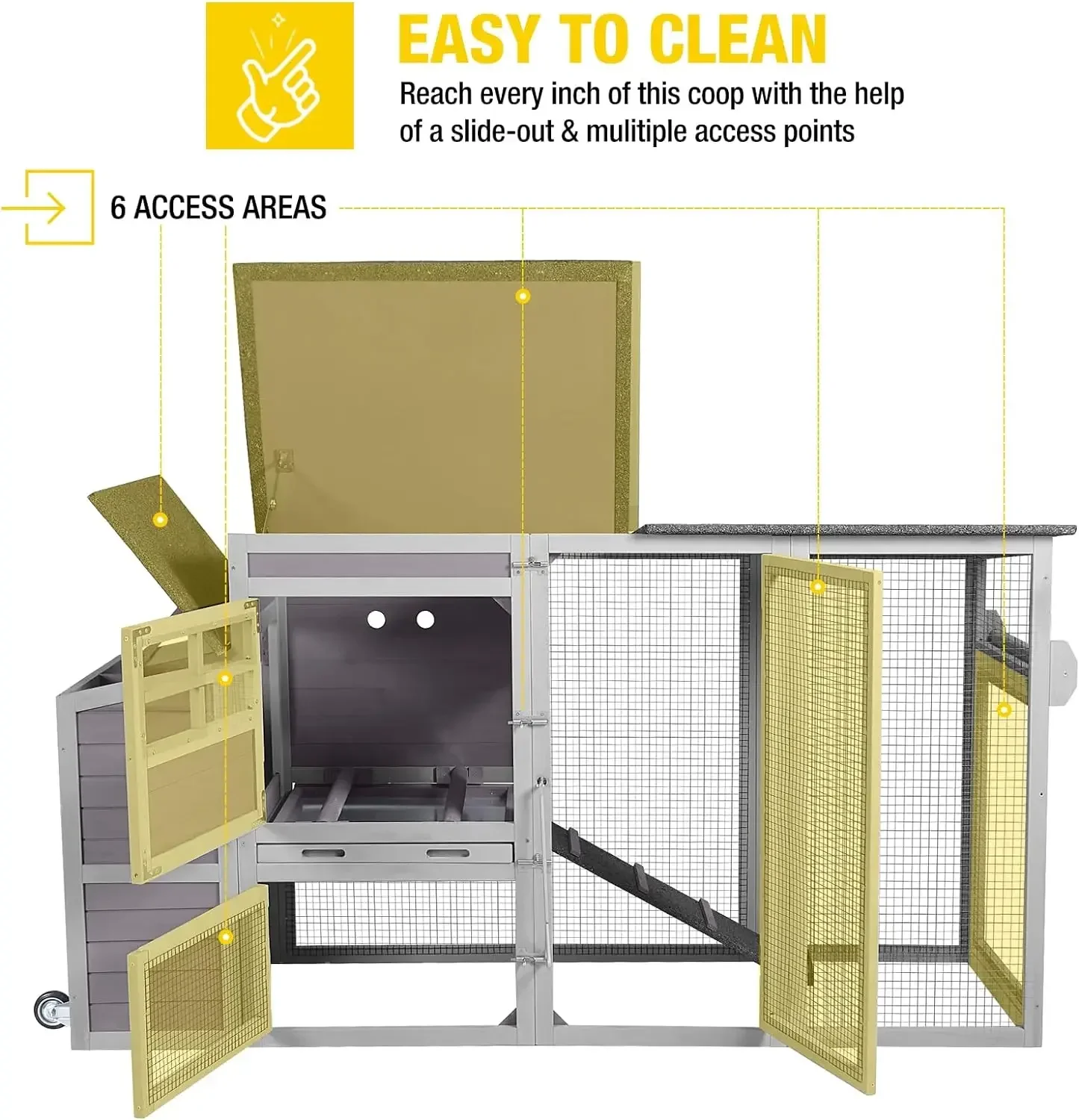 

A Chicken Coop Mobile, Chicken House with Wheels, Wooden Hen House Poultry Cage with Nest Box and Large Run -78in