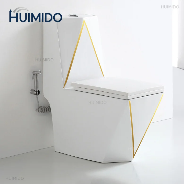 Modern Sanitary Ware White Color Water Closet Siphonic Ceramic Commode Bowl Bathroom Luxury Wc One Piece Toilet With Gold Rim