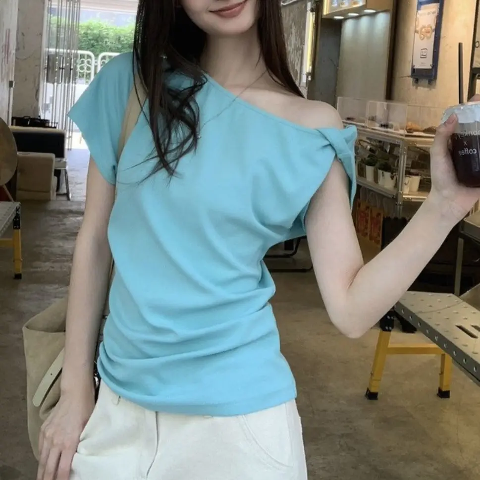 

Short-sleeved T-shirt Women's Summer Unique and Beautiful Hot Girl Off-shoulder Top