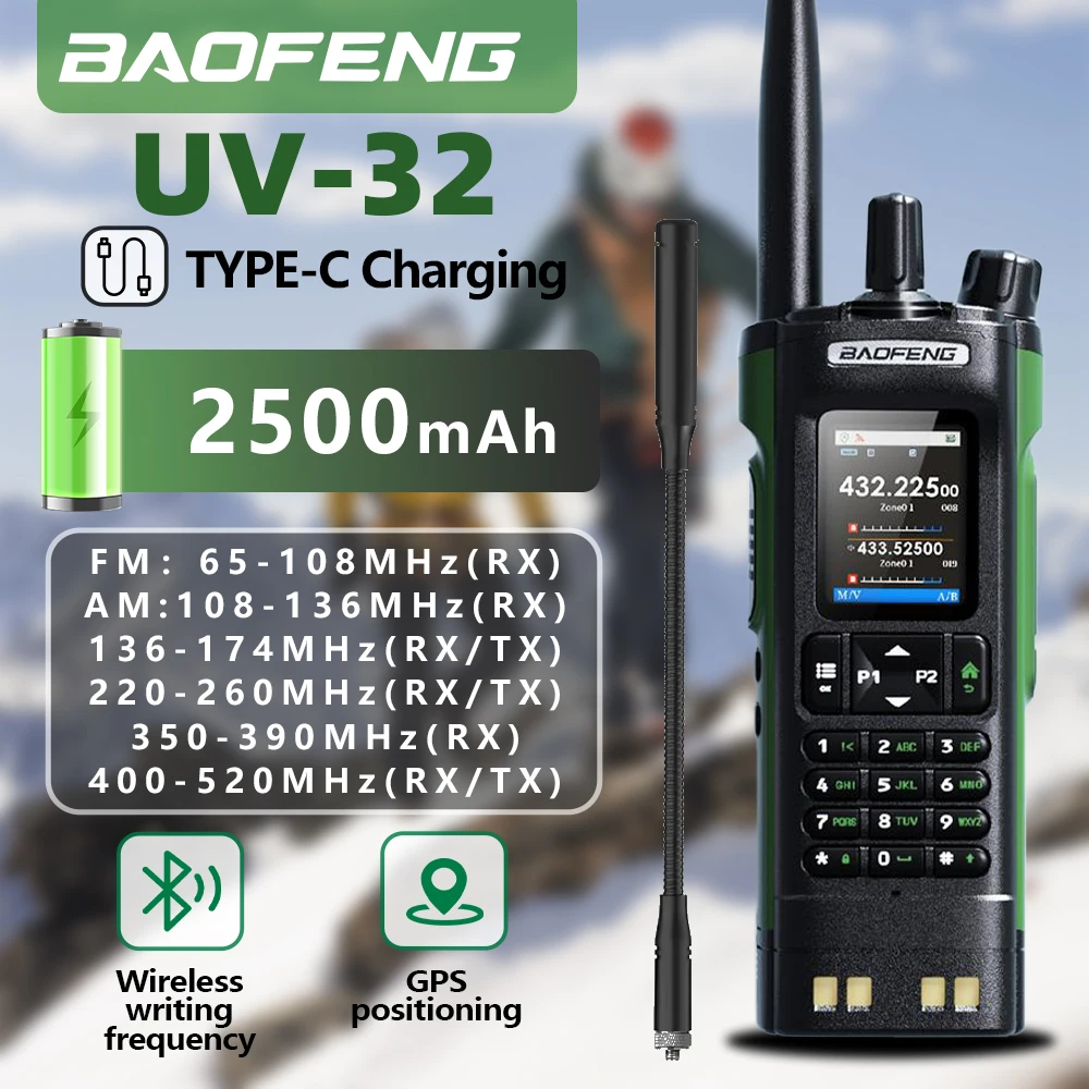 1 peça UV-32 10w 2500mah Hochleistungs-Bao Feng 2 vias rádio walkie-talkie mit tipo-c e sem fio e comunicação profissional APRS