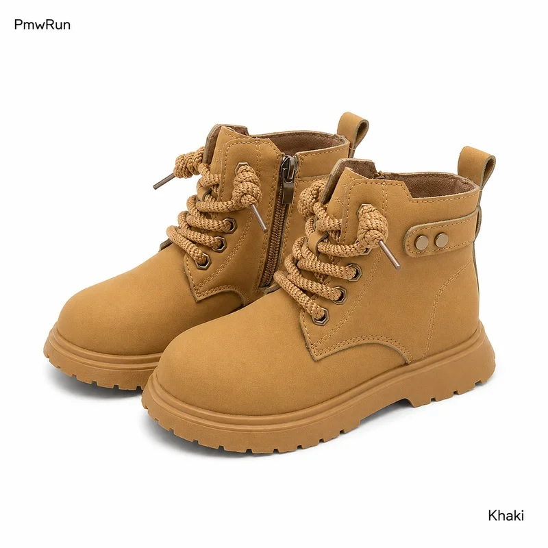 PU Leather Fashion Boots For Girls Solid Color Teenager Kid's Footwear Autumn Ankle Boots For Children