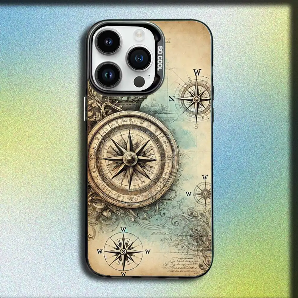 Custodia per telefono con bussola vintage per iPhone 17,16,15,14,13,12,11,Pro,Max,Plus,E,SE4,Air,Mini Black IMD Box