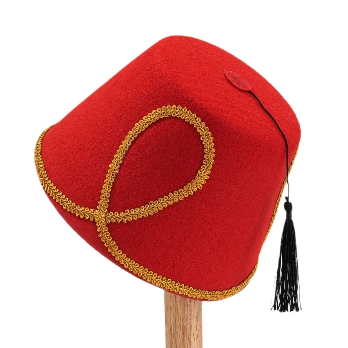 Men's Fashionable Turkish Hat with Black Tassels and Gold Leaf Accents—Perfect for Events, Parties, and Equestrian Wear