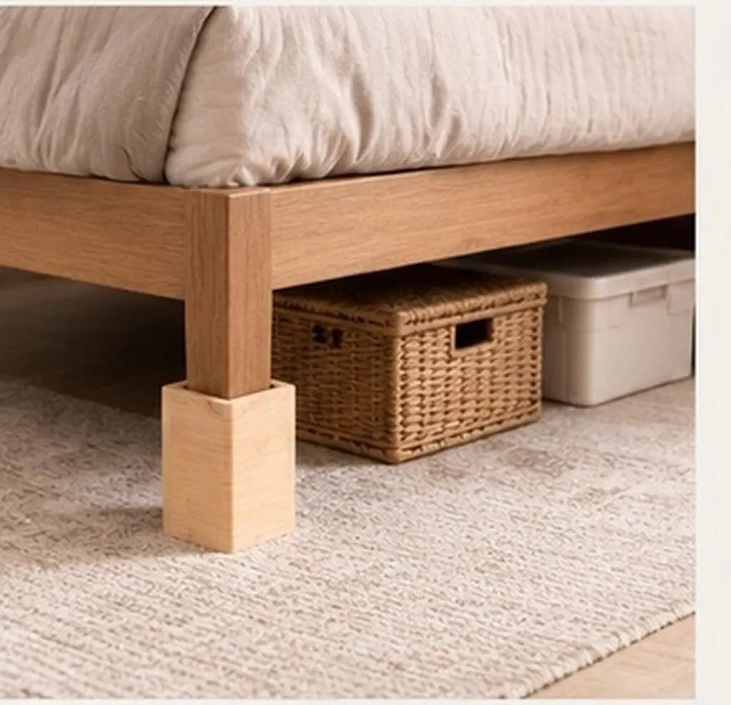 4Pcs Square Wood Bed Risers 5Cm Height Furniture Elevators Beige Platform Bed Leg Extenders Heavy Duty for Storage Optimization