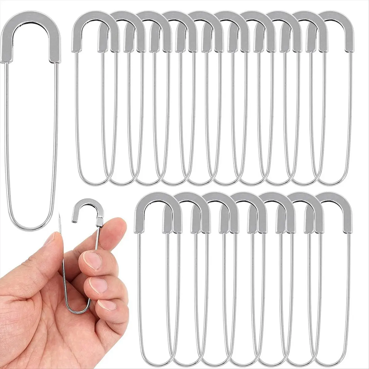 A75K Extra Large Safety Pins Heavy Duty 3 Inch-20 PCS Coilless Pins Sewing Pin Brooches-Giant Safety Pins, Silver
