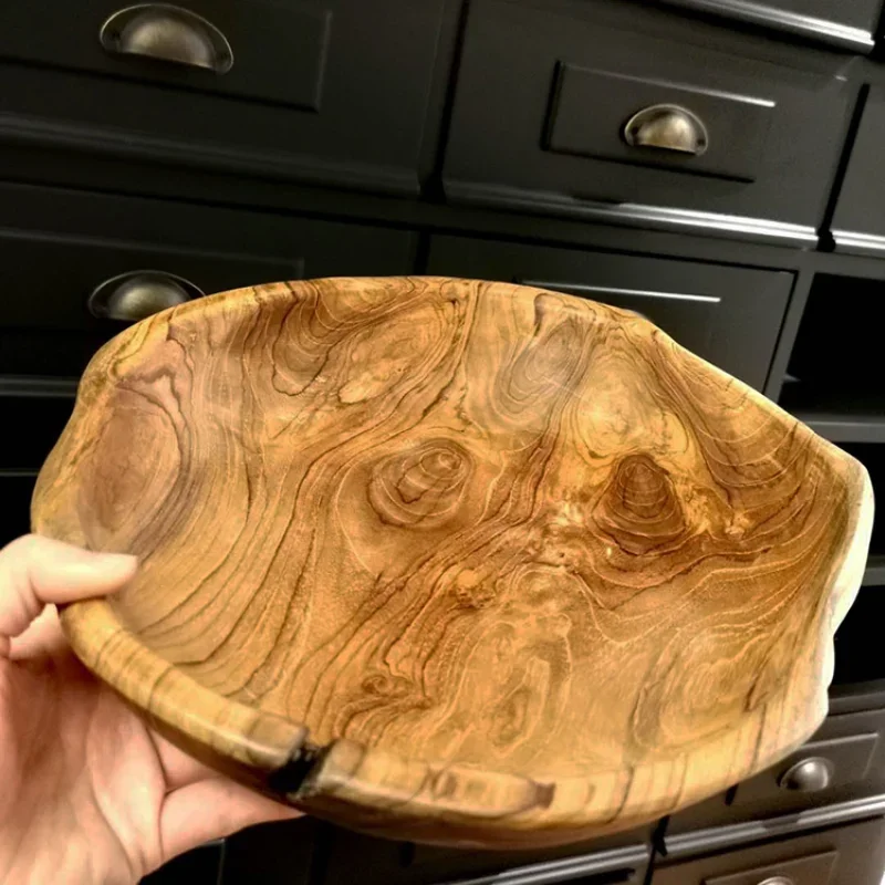 Teak fruit plate, solid wood fruit plate, log tray, wabi-sabi wind, wood , wooden , wooden basin, retro tableware