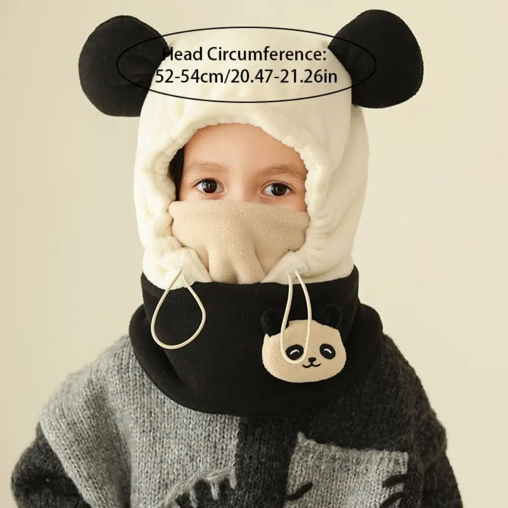 Sciarpa di peluche panda calda alla moda con maschera per il viso Morbido e carino con coulisse Cappello per orecchie da orso Addensato antivento Panda Fazzoletto da collo Streetwear