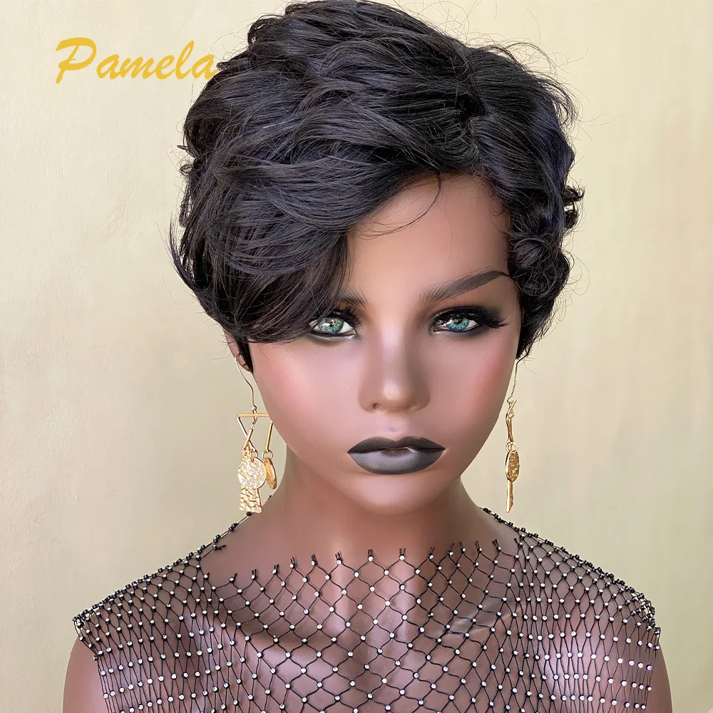 

Pixie Cut Wigs 100% Human Hair 13x4 Transparent Lace Frontal Glueless Wigs Short Bob Preplucked Human Hair For Woman