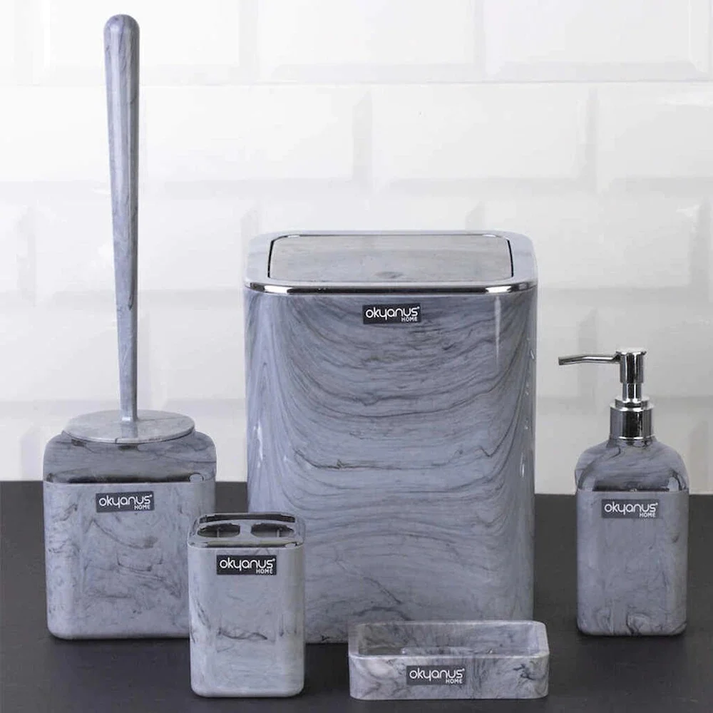 Porsima Marble Patterned 5 Piece Square Bathroom Set