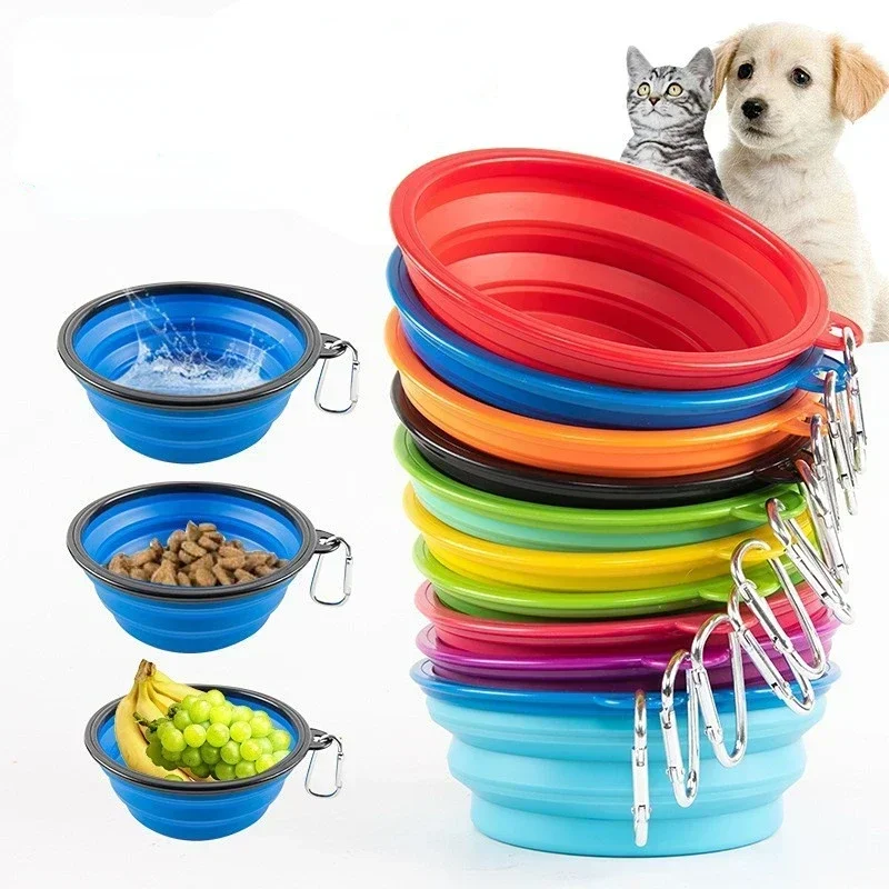 Collapsible Pet Silicone Dog Food Water Bowl Outdoor Camping Travel Portable Folding Pet Supplies Pet Bowl Dishes with Carabiner