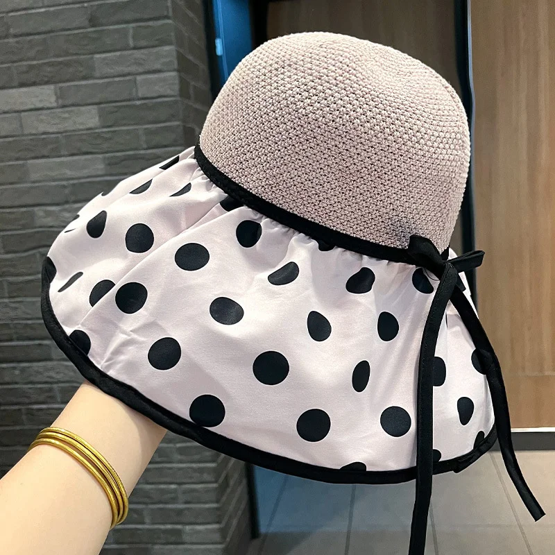 Sun Hat Woman Summer Breathable Large Brim Sunshade Hat Female Storable Dot Hat Prevent Ultraviolet Rays Beach Sunscreen Hats