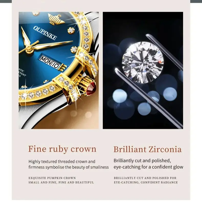 OUPINKE 3195 زوجين ساعة فاخرة الياقوت مرآة التلقائي بالكامل ساعة ميكانيكية الرجال النساء رومانسية ساعة ماسية مجموعة هدية #5