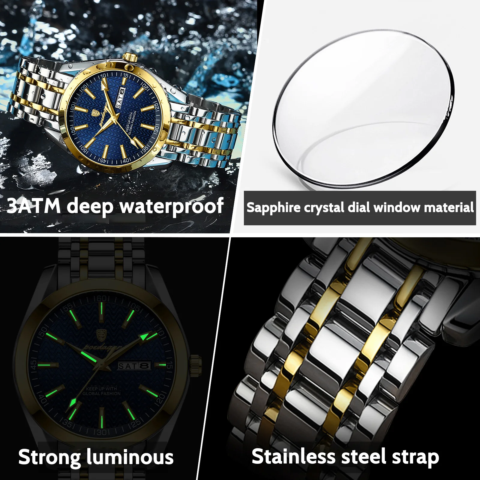 POEDAGAR Luxury Business Man Watch for Men Waterproof Luminous Stainless Steel Date Week Men\'s Quartz Watches High Quality Reloj